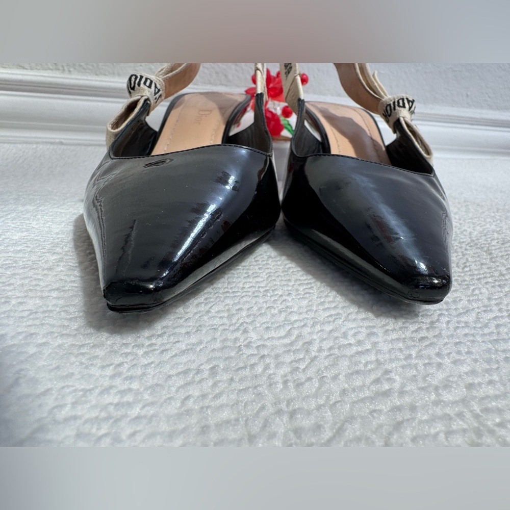 Authentic Dior Black Patent Slingback Pumps with J'Adior Ribbon Detail Size 36 - Picture 4 of 12